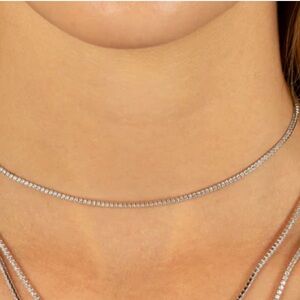 Adina Eden Classic Silver Tone 2mm thin Tennis Choker With CZ Stones NEW